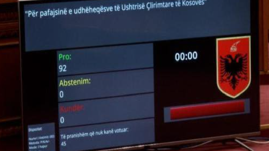 Kuvendi i Shqipërisë miraton deklaratën për pafajësinë e udhëheqësve të UÇK së